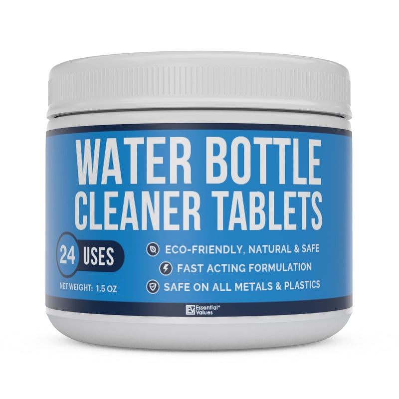 Essential Values Essential Values Water Bottle Cleaner Water Bottle Cleaning Tablets Reservoir Bladder Cleaner Tabs 24 Tablets Tumbler Dispenser Hydration Pack Washer Made in USA 