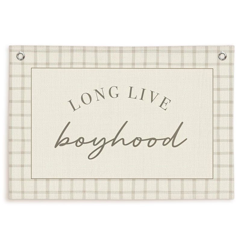 Lacama Long Live Boyhood Banner Baby Boy Nursery Decor, Boy Nursery Decor, Vintage Wall Hanging Flag Decor for Nursery Playroom Toddler Room, Boys Room Decor 30x20 In - Image 1