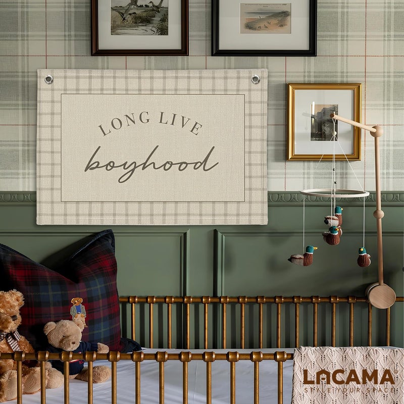 Lacama Long Live Boyhood Banner Baby Boy Nursery Decor, Boy Nursery Decor, Vintage Wall Hanging Flag Decor for Nursery Playroom Toddler Room, Boys Room Decor 30x20 In - Image 2