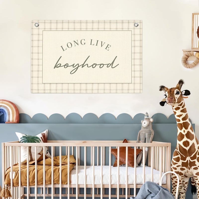 Lacama Long Live Boyhood Banner Baby Boy Nursery Decor, Boy Nursery Decor, Vintage Wall Hanging Flag Decor for Nursery Playroom Toddler Room, Boys Room Decor 30x20 In - Image 4
