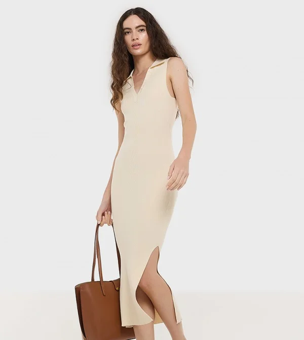 بي سي بي جي BCBG Sleeveless Flat Knit Basic Midi Dress