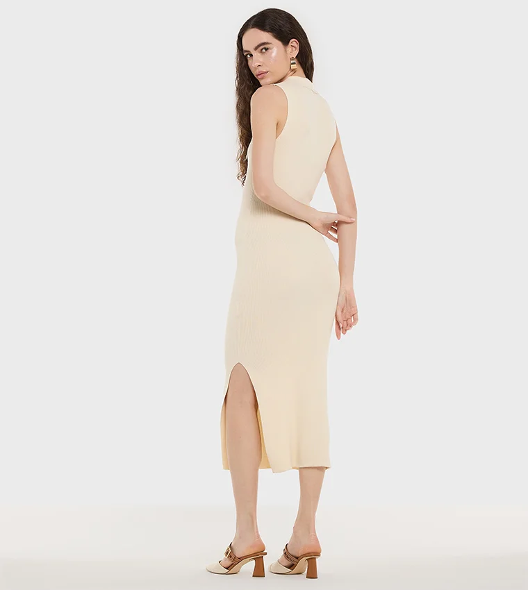 بي سي بي جي BCBG Sleeveless Flat Knit Basic Midi Dress