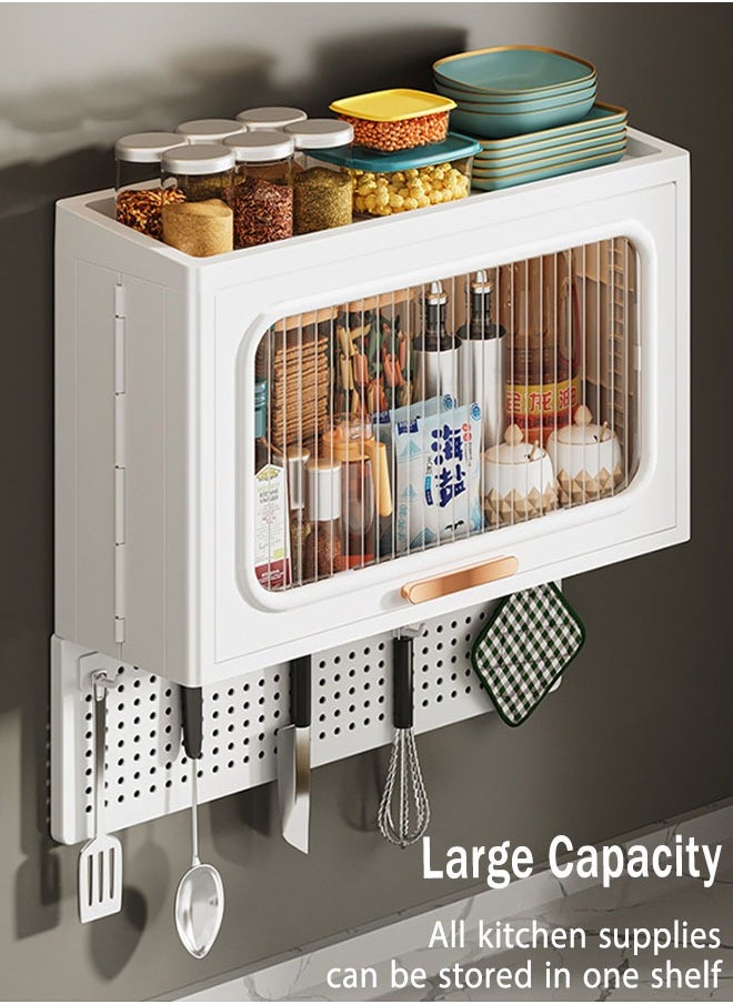 Generic Kitchen Seasoning Storage Rack with Lids, No Punching Required Multifunctional Wall-mounted Storage Box, Microwave Oven Shelf Organizer Bathroom Closet, 50*35*19cm  - Image 4