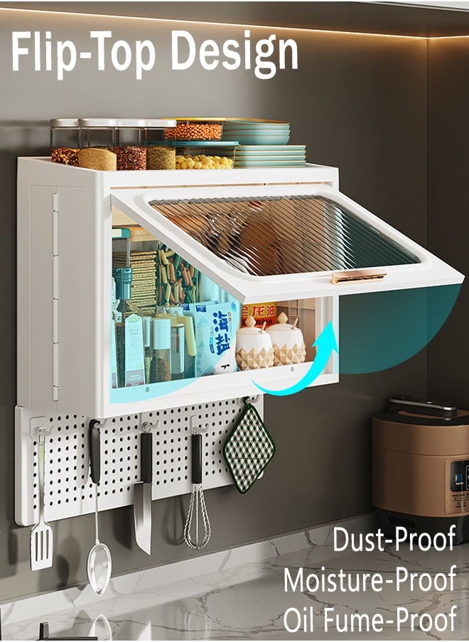Generic Kitchen Seasoning Storage Rack with Lids, No Punching Required Multifunctional Wall-mounted Storage Box, Microwave Oven Shelf Organizer Bathroom Closet, 50*35*19cm  - Image 3