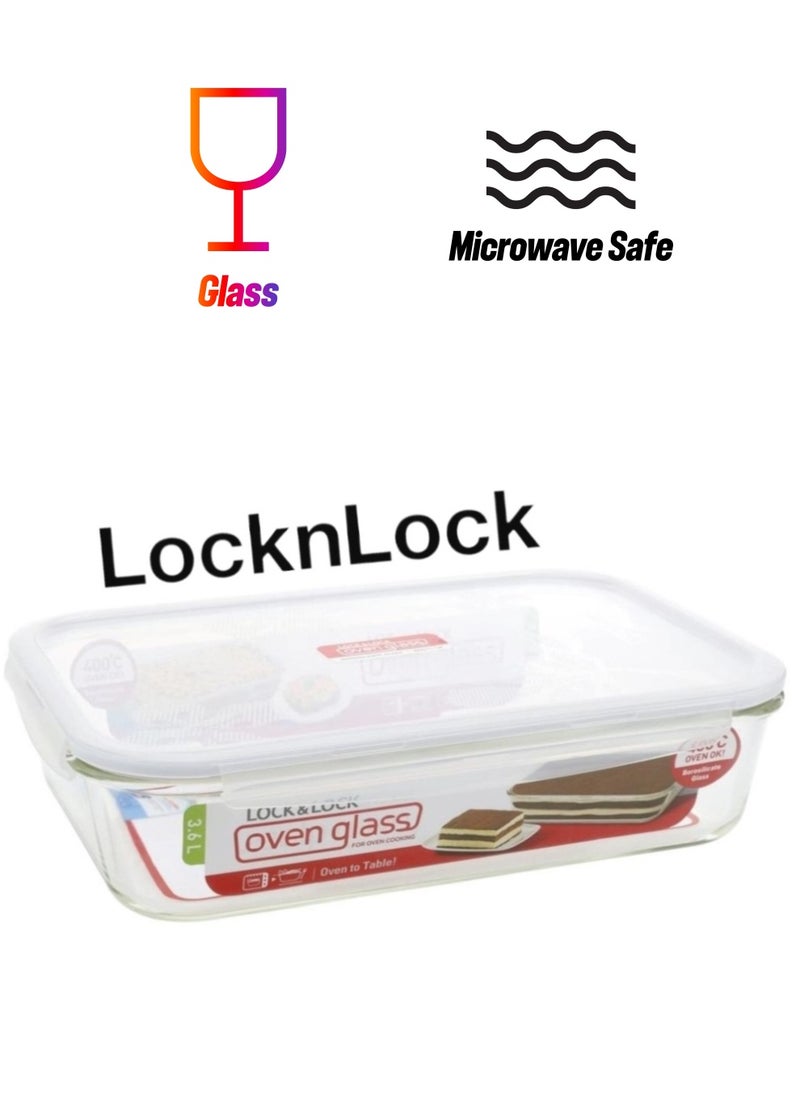 LOCK & LOCK - LocknLock 3.6L Oven-Safe Glass Rectangular Container with Airtight Lid - Microwave, Freezer, and Dishwasher Safe - Image 1