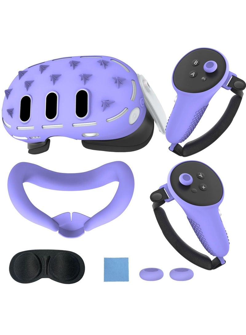 Zikra 3D Silicone Cover for Meta Quest 3, Protective VR Cover Accessories for Oculus Quest 3, Soft Shell Skin, Face & Lens Cover, Controller Grips Set - Purple - Image 1