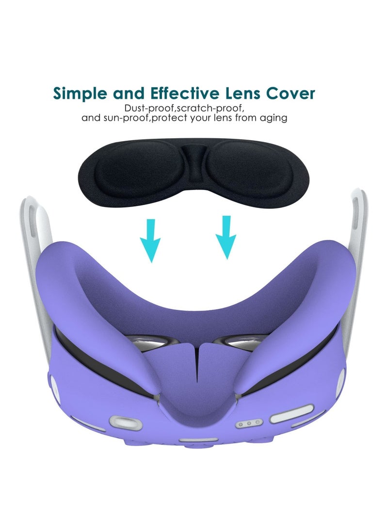 Zikra 3D Silicone Cover for Meta Quest 3, Protective VR Cover Accessories for Oculus Quest 3, Soft Shell Skin, Face & Lens Cover, Controller Grips Set - Purple - Image 4