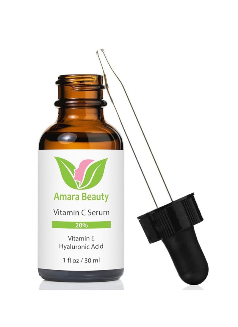 Amara Beauty Vitamin C Serum for Face 20% with Hyaluronic Acid & Vitamin E, 1 fl. oz 