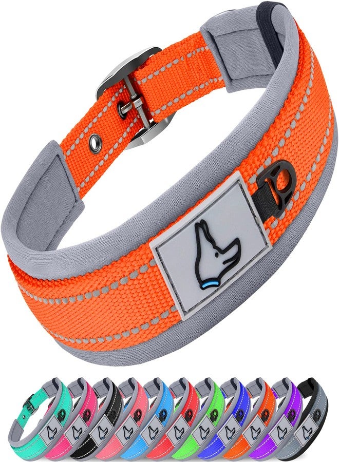 Joytale Dog Collar for Medium Dogs, Neoprene Padded and Adjustable, Reflective Wide Heavy Duty Pet Collars with Durable Metal Belt Buckle for Walking, Orange, M - Image 1