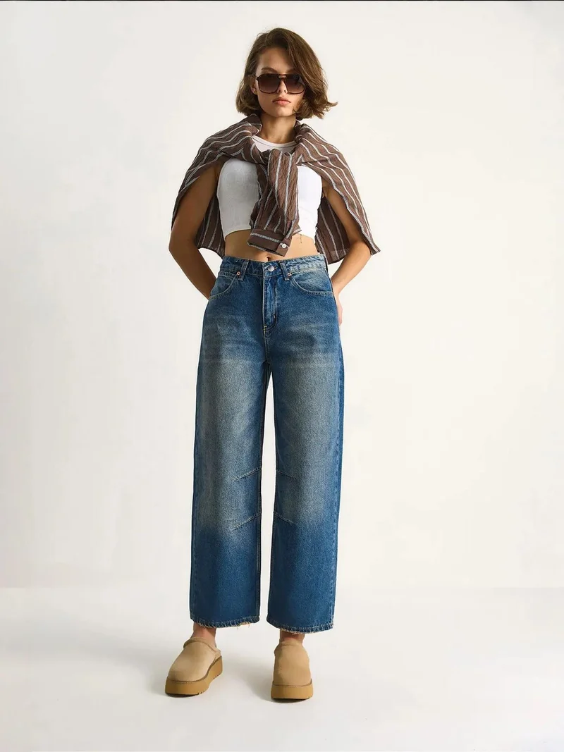 Bianco Lucci LUCCI High Waist Textured Denim Pants