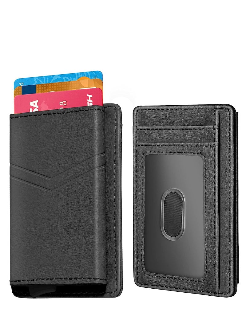 Card Holder Wallet Minimalist Slim Pop Up Front Pocket Small RFID Blocking Leather For Men or Women Credit Cards - Image 1