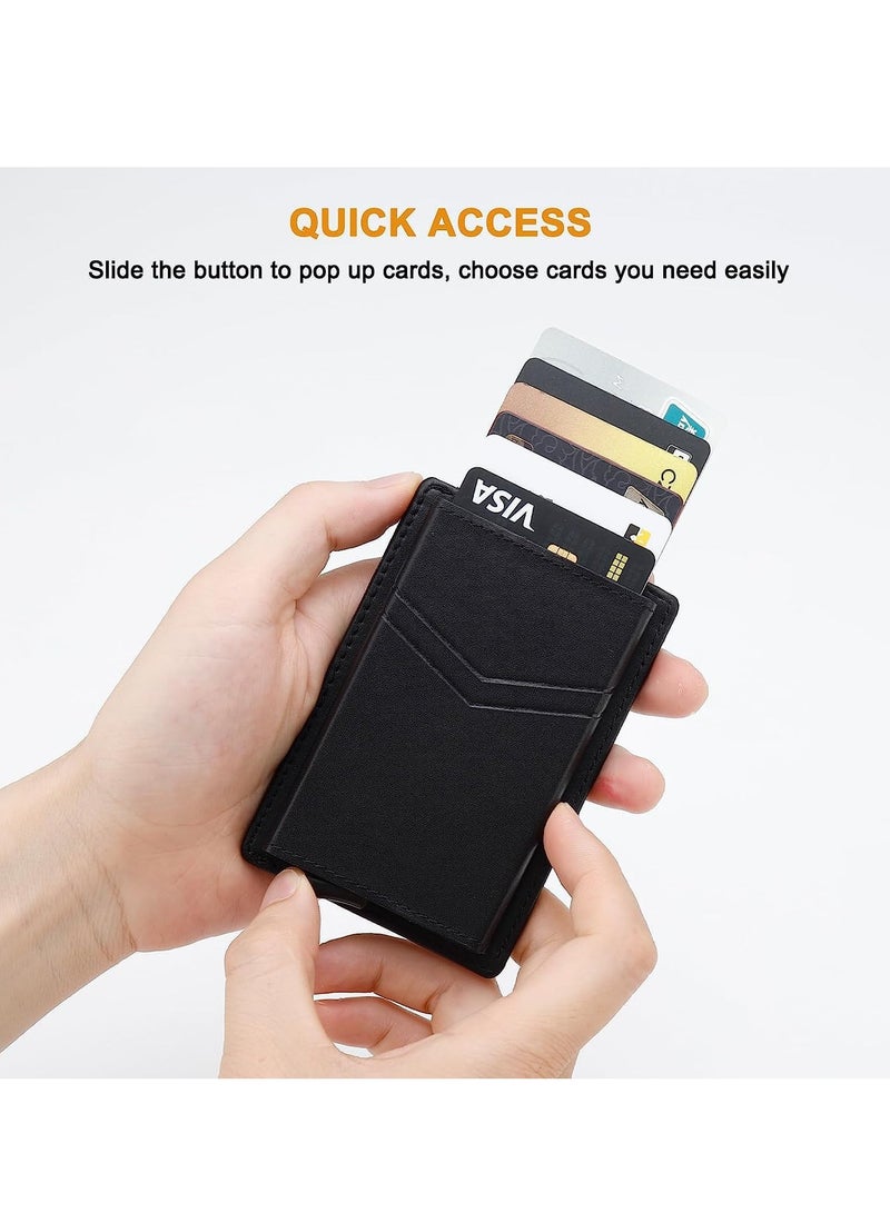 Card Holder Wallet Minimalist Slim Pop Up Front Pocket Small RFID Blocking Leather For Men or Women Credit Cards - Image 3