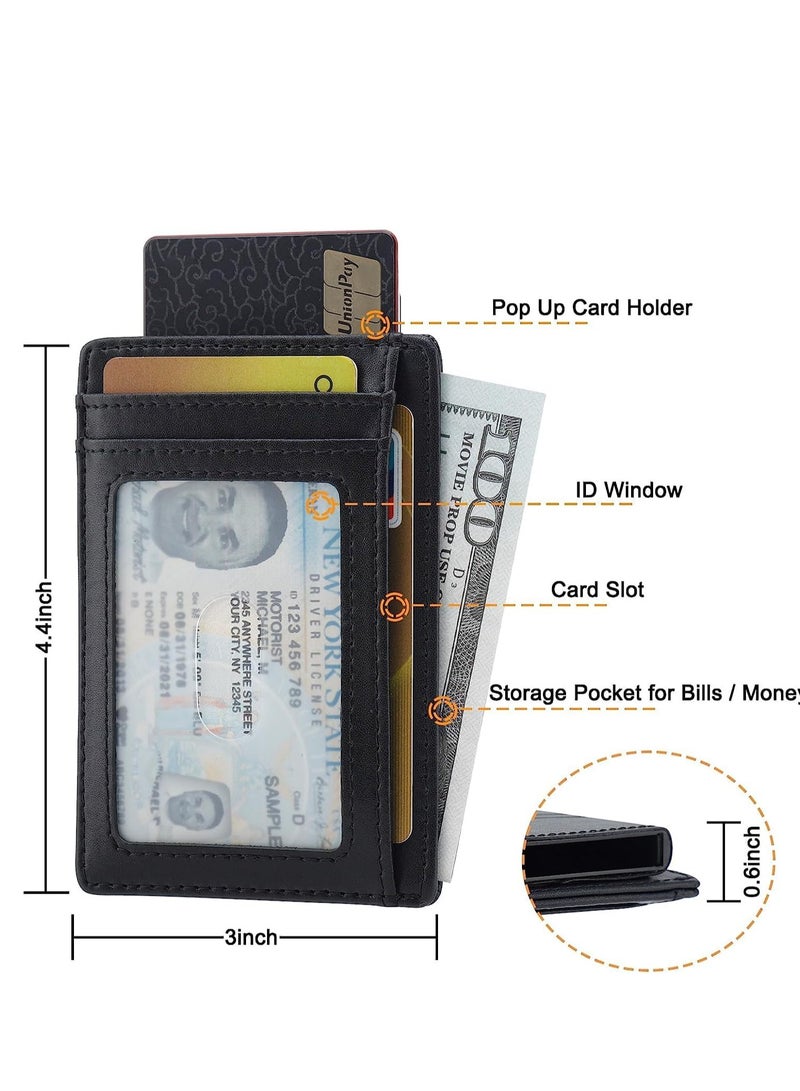 Card Holder Wallet Minimalist Slim Pop Up Front Pocket Small RFID Blocking Leather For Men or Women Credit Cards - Image 4