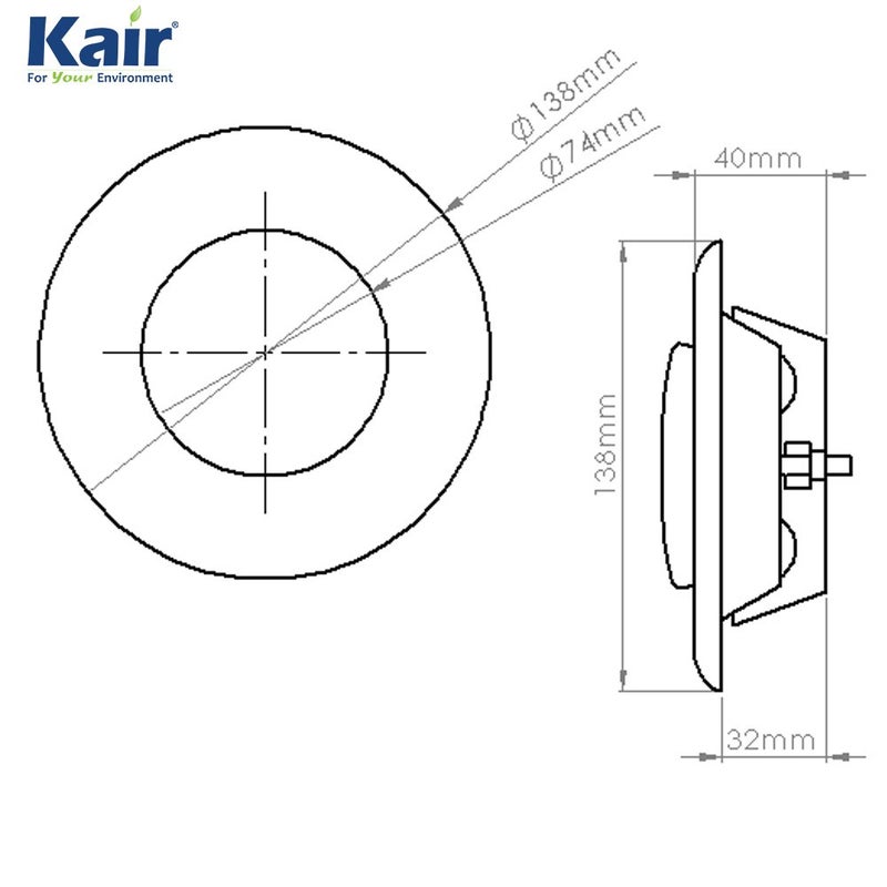 Kair صمام استخراج الهواء من كاير للسقف 100 مم - 4 بوصة معدن مطلي باللون الأبيض - Image 2