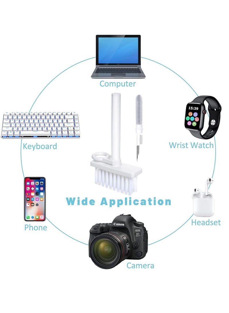 Cleaning Soft Brush Keyboard Cleaner 5 in 1 Multi Function Computer Cleaning Tools Kit Corner Gap Duster Keycap Puller Removal Multi Brush for PC Laptop Airpods Pro Camera Lens White