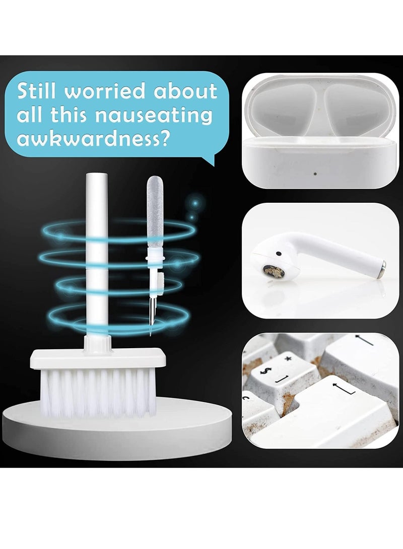 Cleaning Soft Brush Keyboard Cleaner 5 in 1 Multi Function Computer Cleaning Tools Kit Corner Gap Duster Keycap Puller Removal Multi Brush for PC Laptop Airpods Pro Camera Lens White