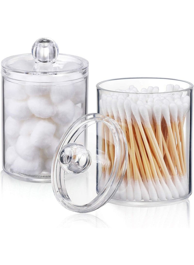 LIMOS 2 Pack Clear Acrylic Qtip Holder and Cotton Ball Dispenser – 10 oz Bathroom Canister Storage Jars with Lids for Cotton Swabs, Cotton Pads, Floss, Vanity & Makeup Organizer - Image 1