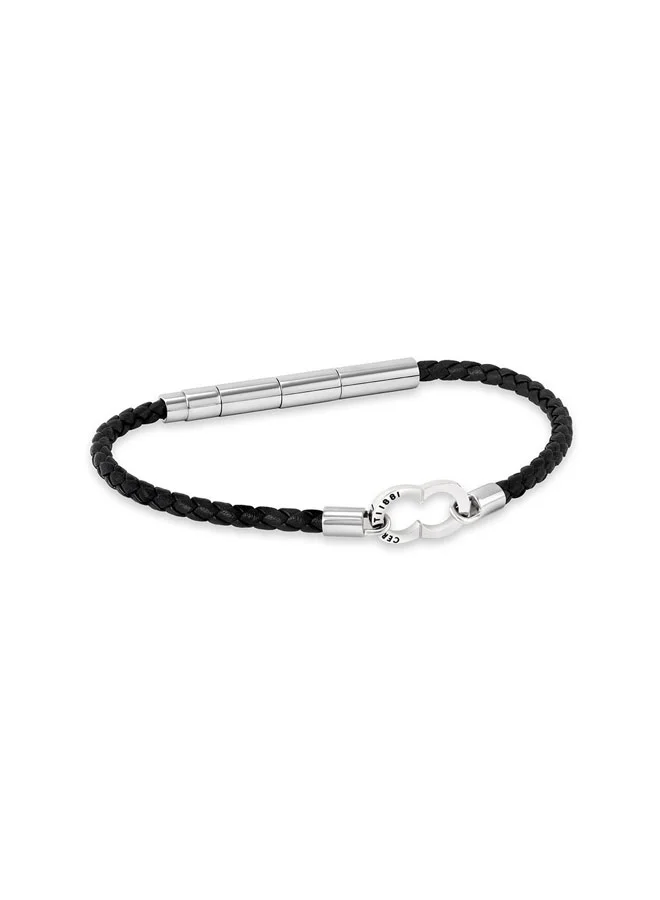 CERRUTI 1881 Saverio Double C Motif Black Leather Bracelet for Men