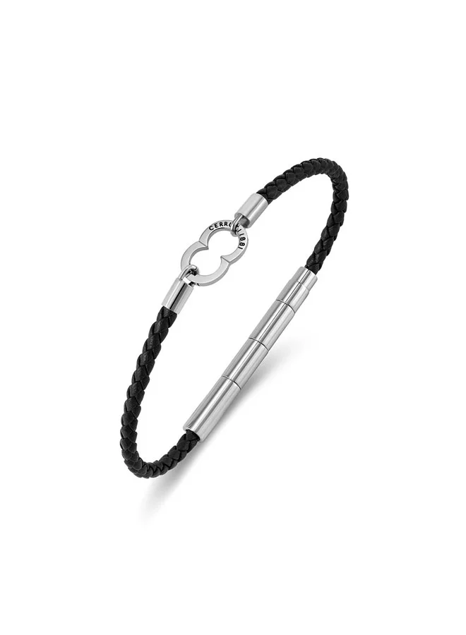 CERRUTI 1881 Saverio Double C Motif Black Leather Bracelet for Men