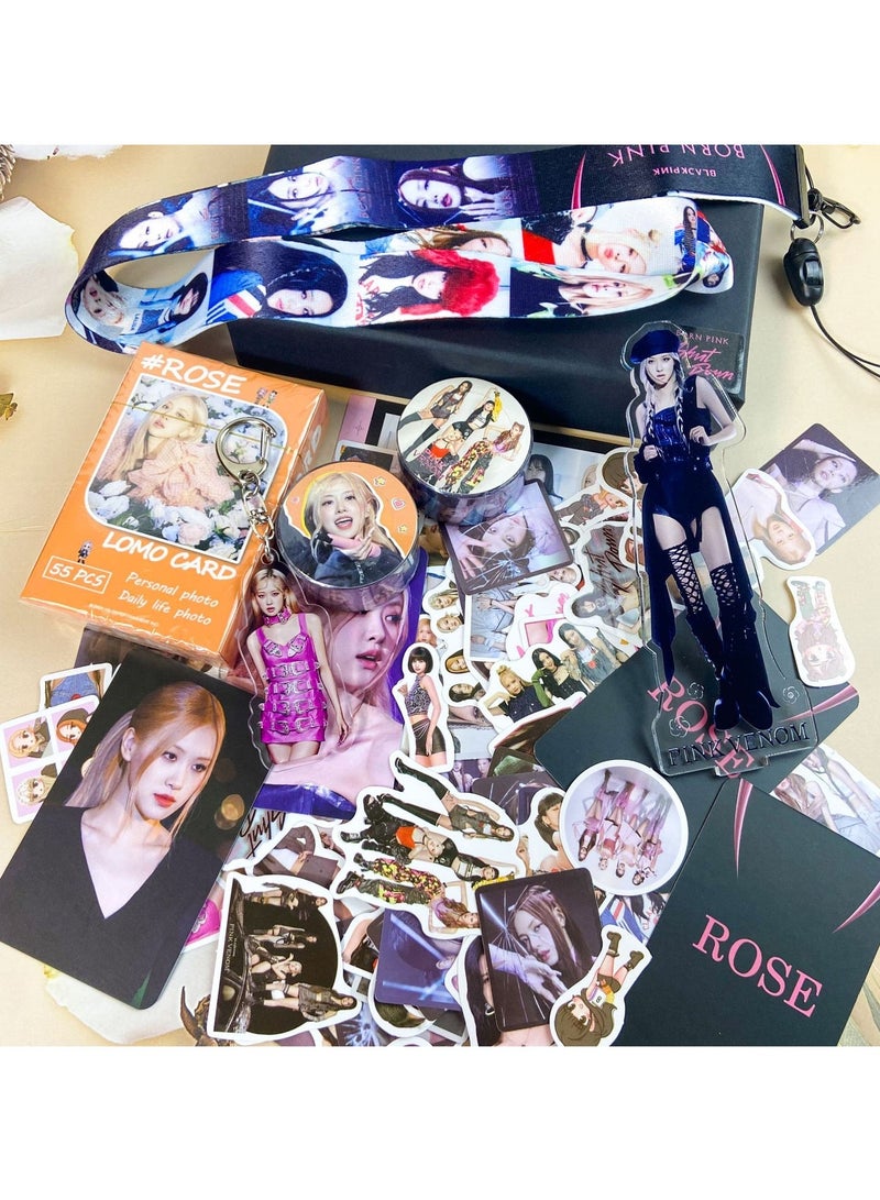 بلاك بينك مجموعة Blackpink ROSE مع بطاقات Lomo وحامل أكريليك وشريط حساب يدوي وربطة عنق وملصقات وبطاقة صورة - Image 3