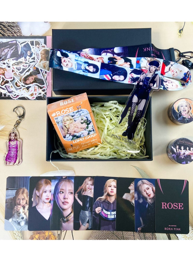 بلاك بينك مجموعة Blackpink ROSE مع بطاقات Lomo وحامل أكريليك وشريط حساب يدوي وربطة عنق وملصقات وبطاقة صورة - Image 4