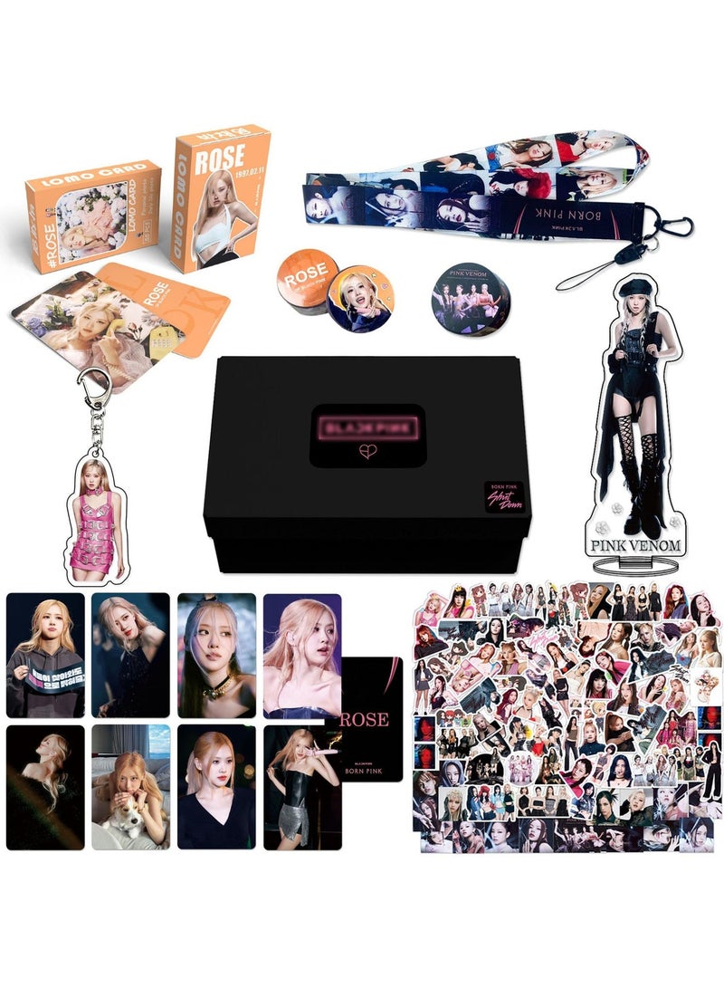 بلاك بينك مجموعة Blackpink ROSE مع بطاقات Lomo وحامل أكريليك وشريط حساب يدوي وربطة عنق وملصقات وبطاقة صورة - Image 1