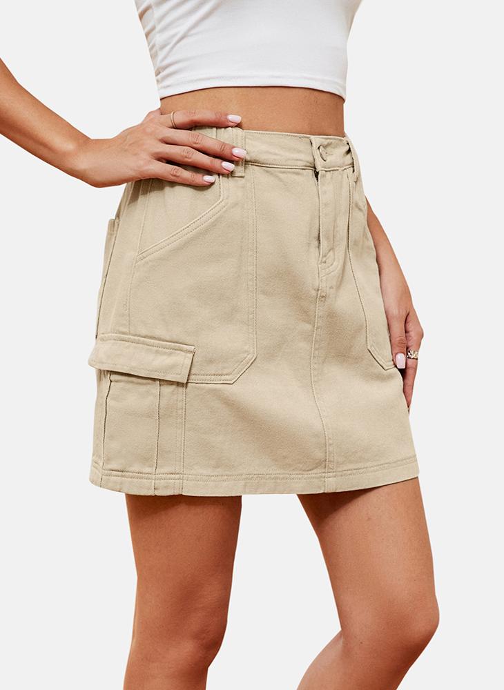 YUNIQEE Beige Mid Rise Plain Mini Skirt - Image 3