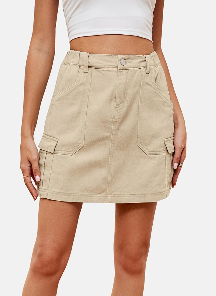 YUNIQEE Beige Mid Rise Plain Mini Skirt - Image 1
