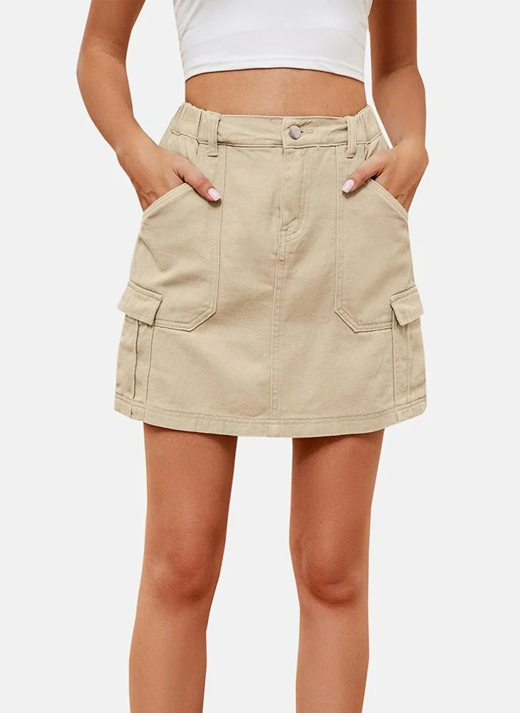 يونيكي Beige Mid Rise Plain Mini Skirt