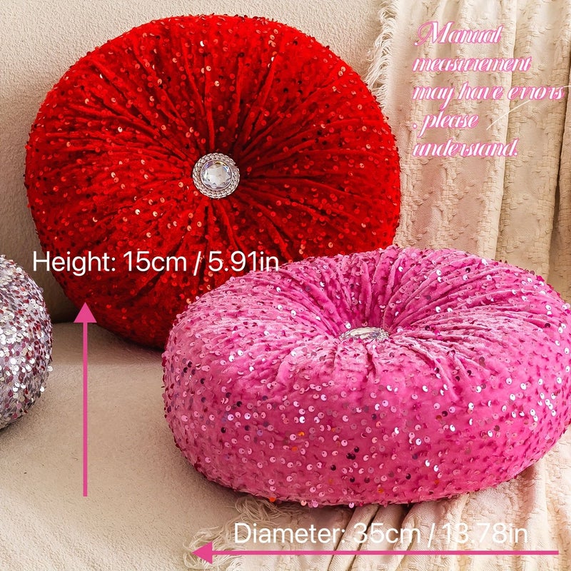 Rose Pink Dutch Velvet Shiny Round Pumpkin Pillow for Living Room Bedroom Sofa Decor - Image 2