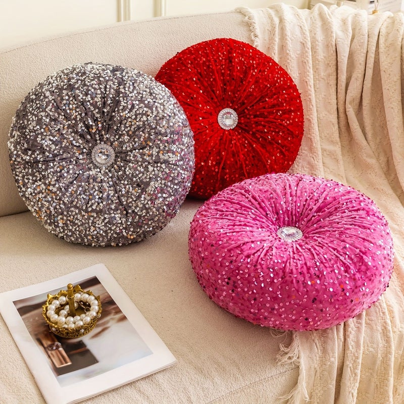 Rose Pink Dutch Velvet Shiny Round Pumpkin Pillow for Living Room Bedroom Sofa Decor - Image 5