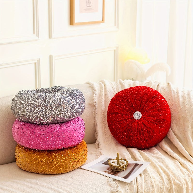 Rose Pink Dutch Velvet Shiny Round Pumpkin Pillow for Living Room Bedroom Sofa Decor - Image 4