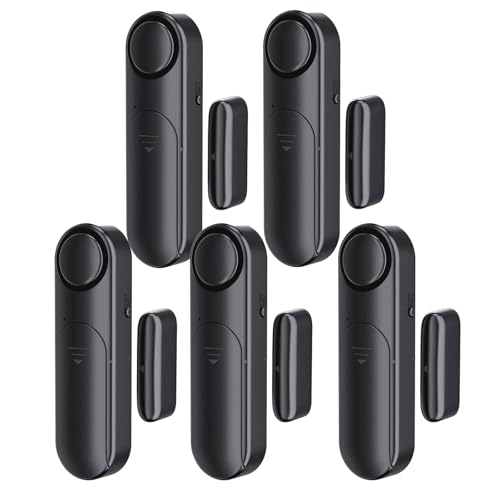 METAK Window and Door Alarm When Opened (5 Pack) for Kids Safety/Home Security, Sliding Glass Front Door Opening Sensor Alarms for Dementia, 120dB Burglar Alert, Ideal for Business, Garage, Apartment, Black - Image 1