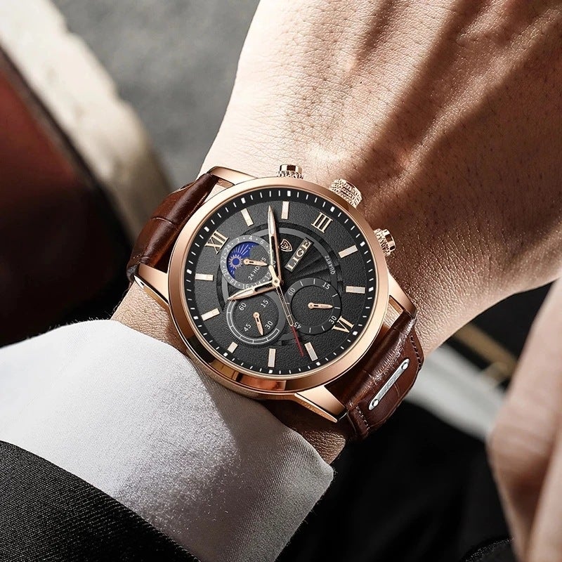 Lige 8932 New Multi-Function Chronograph Running Seconds Business Outdoor Belt Waterproof Quartz Watch Men'S Watch - Image 5