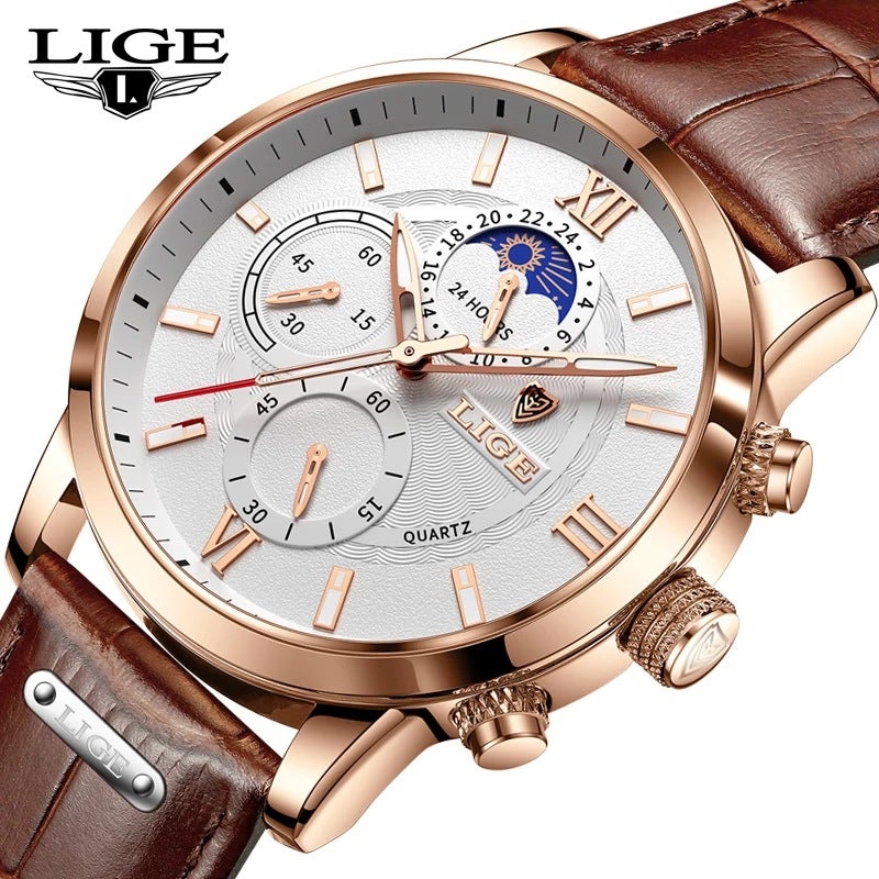Lige 8932 New Multi-Function Chronograph Running Seconds Business Outdoor Belt Waterproof Quartz Watch Men'S Watch - Image 2