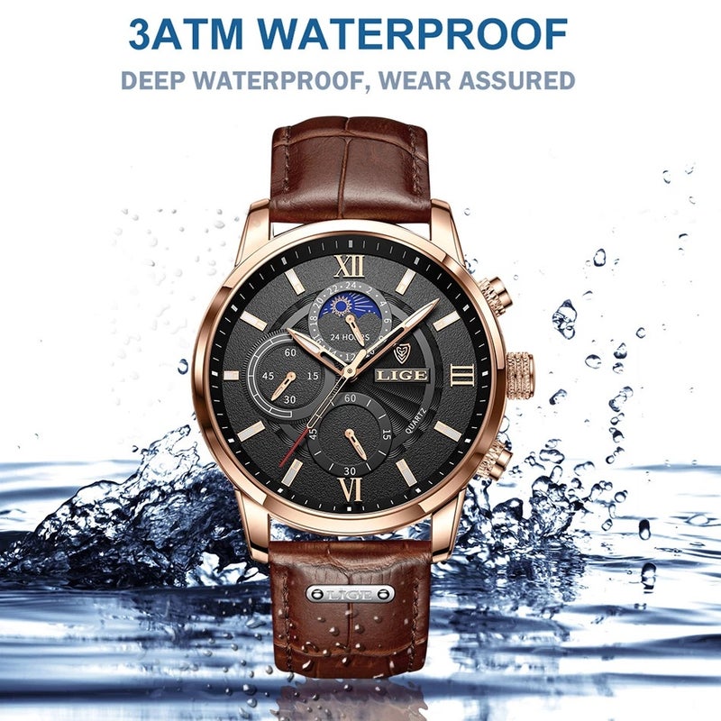 Lige 8932 New Multi-Function Chronograph Running Seconds Business Outdoor Belt Waterproof Quartz Watch Men'S Watch - Image 4