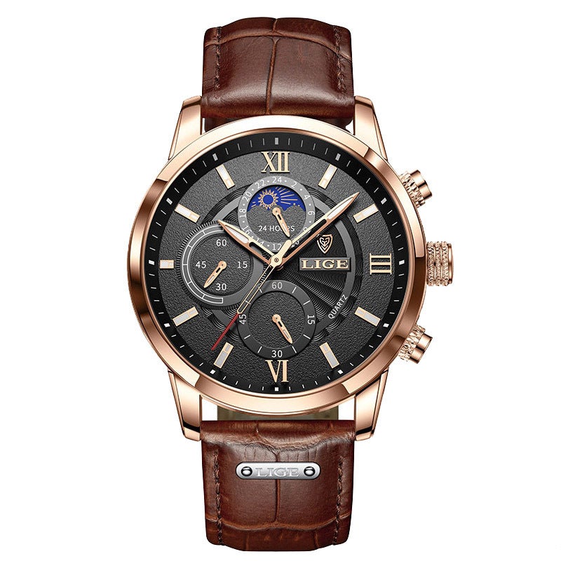 Lige 8932 New Multi-Function Chronograph Running Seconds Business Outdoor Belt Waterproof Quartz Watch Men'S Watch - Image 1