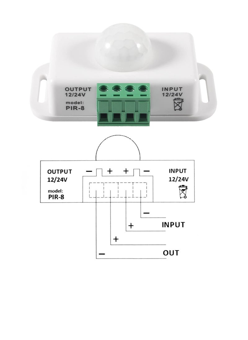 Excefore - DC 12V 24V PIR Sensor LED Motion Sensor Switch, 2 Pcs Body Infrared Sensing Detector, for Timer Function Automatic Sign Control PIR Controller LED Light Strips (White) - Image 1