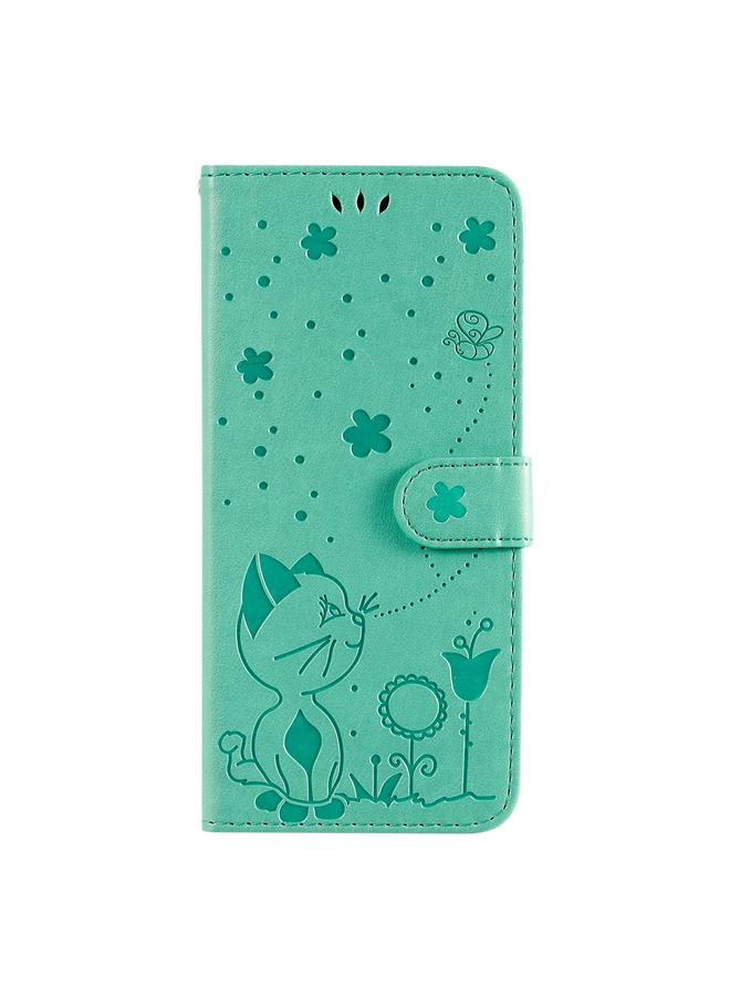 زبون جراب لهاتف iPhone 13 من الجلد المقاوم للصدمات بتصميم نحلة قطة مع حامل وفتحات للبطاقات ومحفظة - Image 2