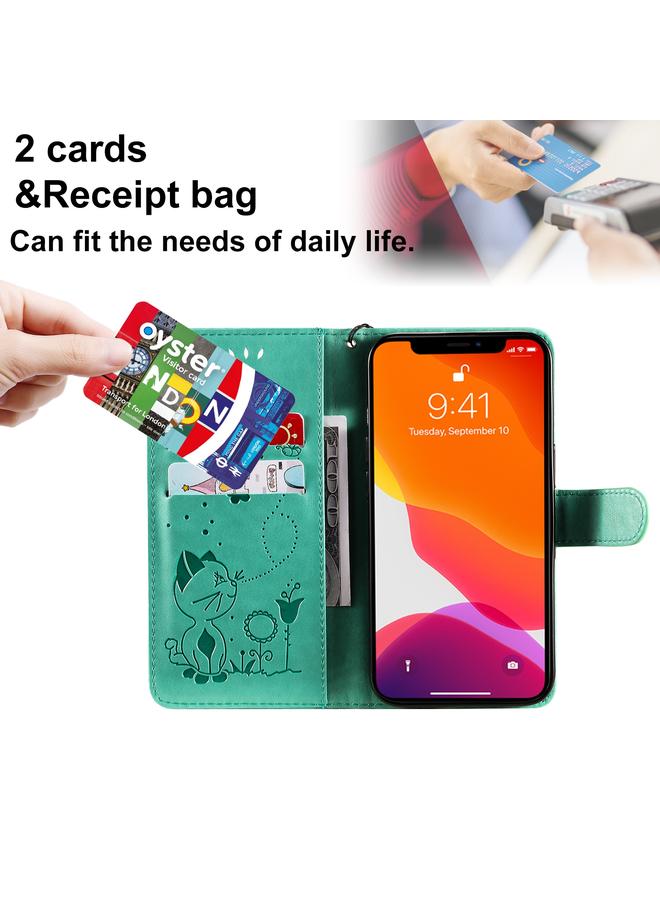 زبون جراب لهاتف iPhone 13 من الجلد المقاوم للصدمات بتصميم نحلة قطة مع حامل وفتحات للبطاقات ومحفظة - Image 5