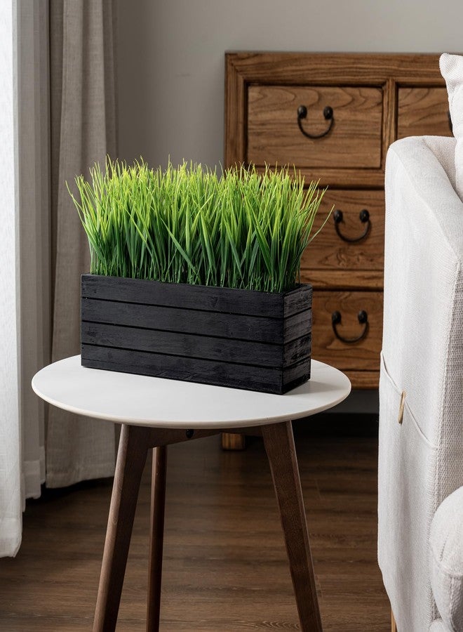 MyGift 14 Inch Artificial Green Grass Plant in Vintage Black Wood Planter Window Box, Faux Greenery in Decorative Rectangular Crate Style Wooden Container - Image 4