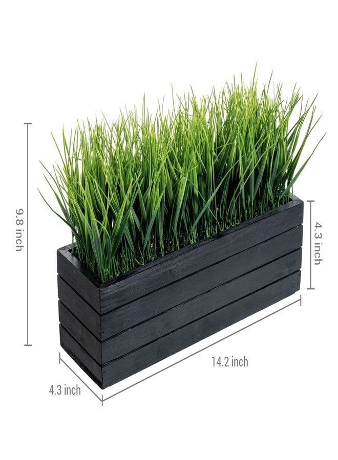 MyGift 14 Inch Artificial Green Grass Plant in Vintage Black Wood Planter Window Box, Faux Greenery in Decorative Rectangular Crate Style Wooden Container - Image 5