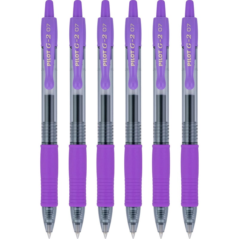 Pilot G2 Retractable Rollerball Gel Pens, Fine Point, 0.7mm, Purple Ink, 6 Count - Image 1