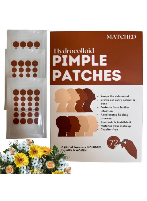 MATCHED Hydrocolloid Pimple PatchesInvisible Acne Patches for Face 3 Sizes 72Count 1 Pack Zit Patches that match Skin tone for Daytime Use Hydrocolloid patch for proactive acne treatment MTG