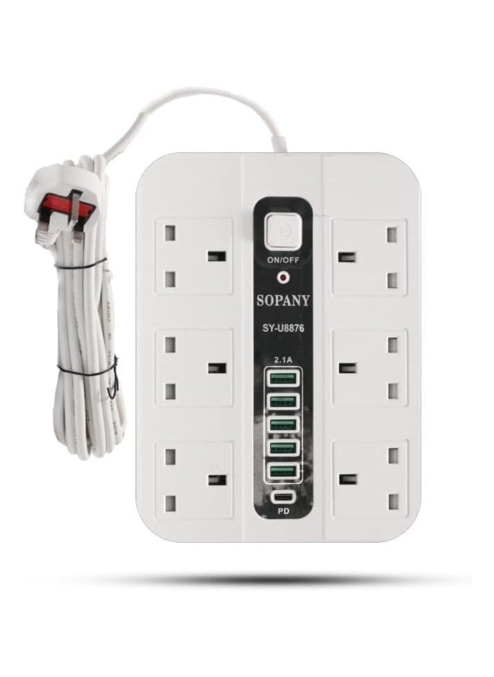 SOPANY Smart Power Hub with 6 Universal AC Outlets and USB Port with Type-C Charging and Timing Function for Overload Protection  - Image 1