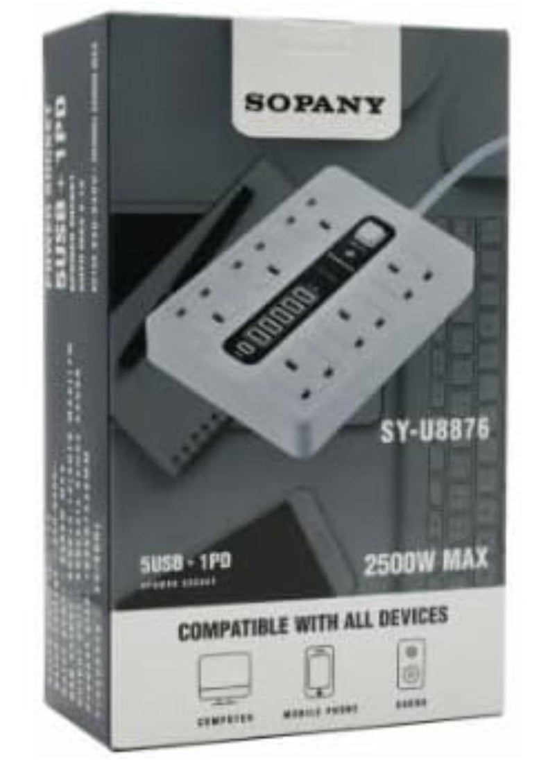 SOPANY Smart Power Hub with 6 Universal AC Outlets and USB Port with Type-C Charging and Timing Function for Overload Protection  - Image 2