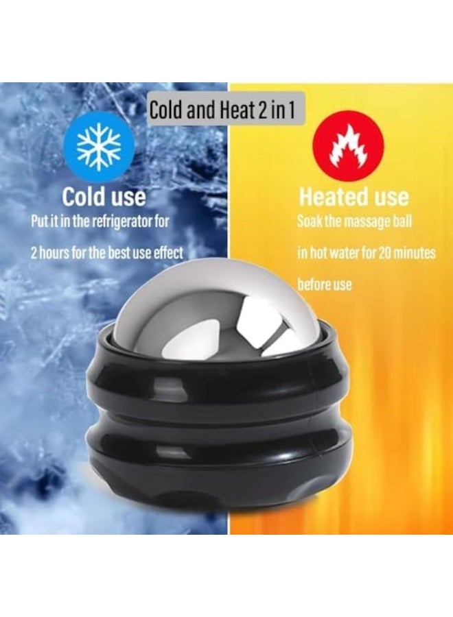كرة تدليك من الفولاذ المقاوم للصدأ، كرة تدليك باردة، مدلك يدوي للعلاج بالثلج والحرارة، استرخاء عميق للأنسجة للعضلات المتعبة، آلام المفاصل، استعادة العضلات (أسود) - Image 3