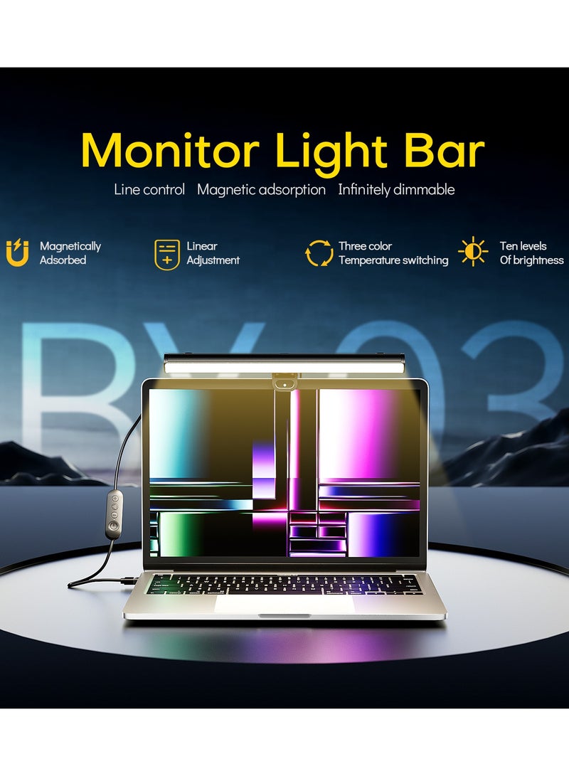 Professional Eye-Care Screen Light - 95Ra Color Accuracy, Adjustable Warm/Cool Lighting, 10 Brightness Levels for Comfortable Work/Gaming (300mm, USB Powered) - Image 2