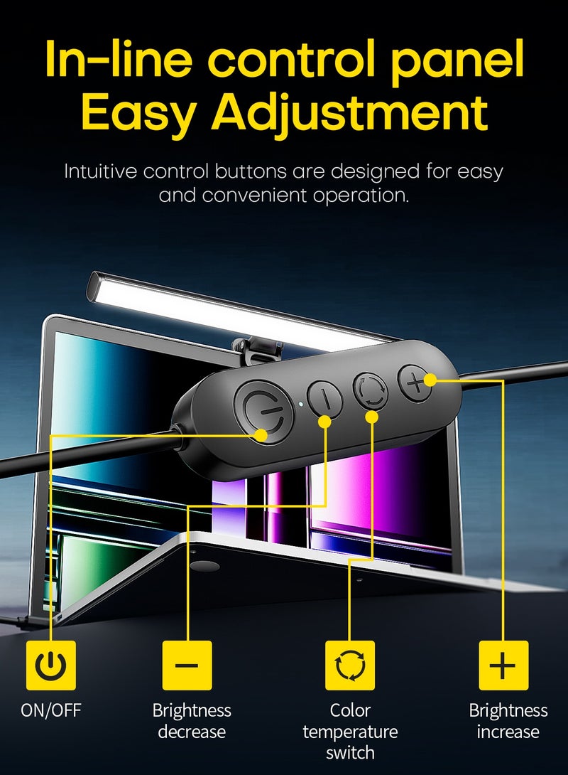 Professional Eye-Care Screen Light - 95Ra Color Accuracy, Adjustable Warm/Cool Lighting, 10 Brightness Levels for Comfortable Work/Gaming (300mm, USB Powered) - Image 3