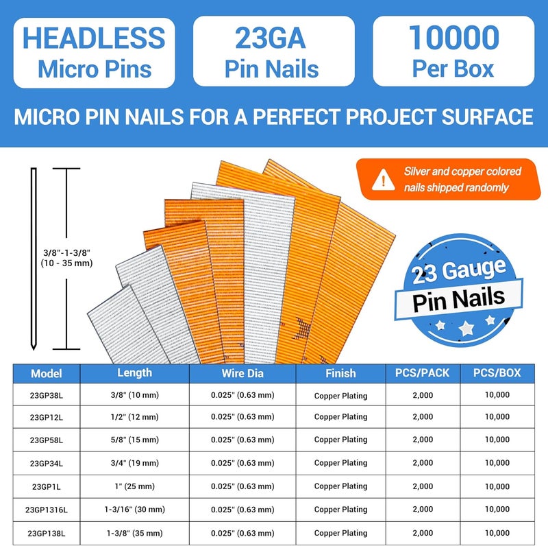 Meite 23 Gauge Pin Nails, 1-3/16-Inch Micro Headless Piner Nails - Galvanized 23GA Pins Nails for Nail Gun, Ideal for Fine Woodworking and Trim Work (5 Boxes) - Image 2